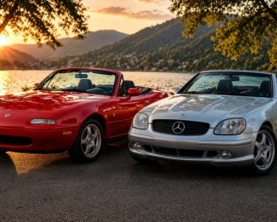 Zwei Roadster werden 2026 Oldtimer: Mazda MX-5 vs. Mercedes SLK im Vergleich